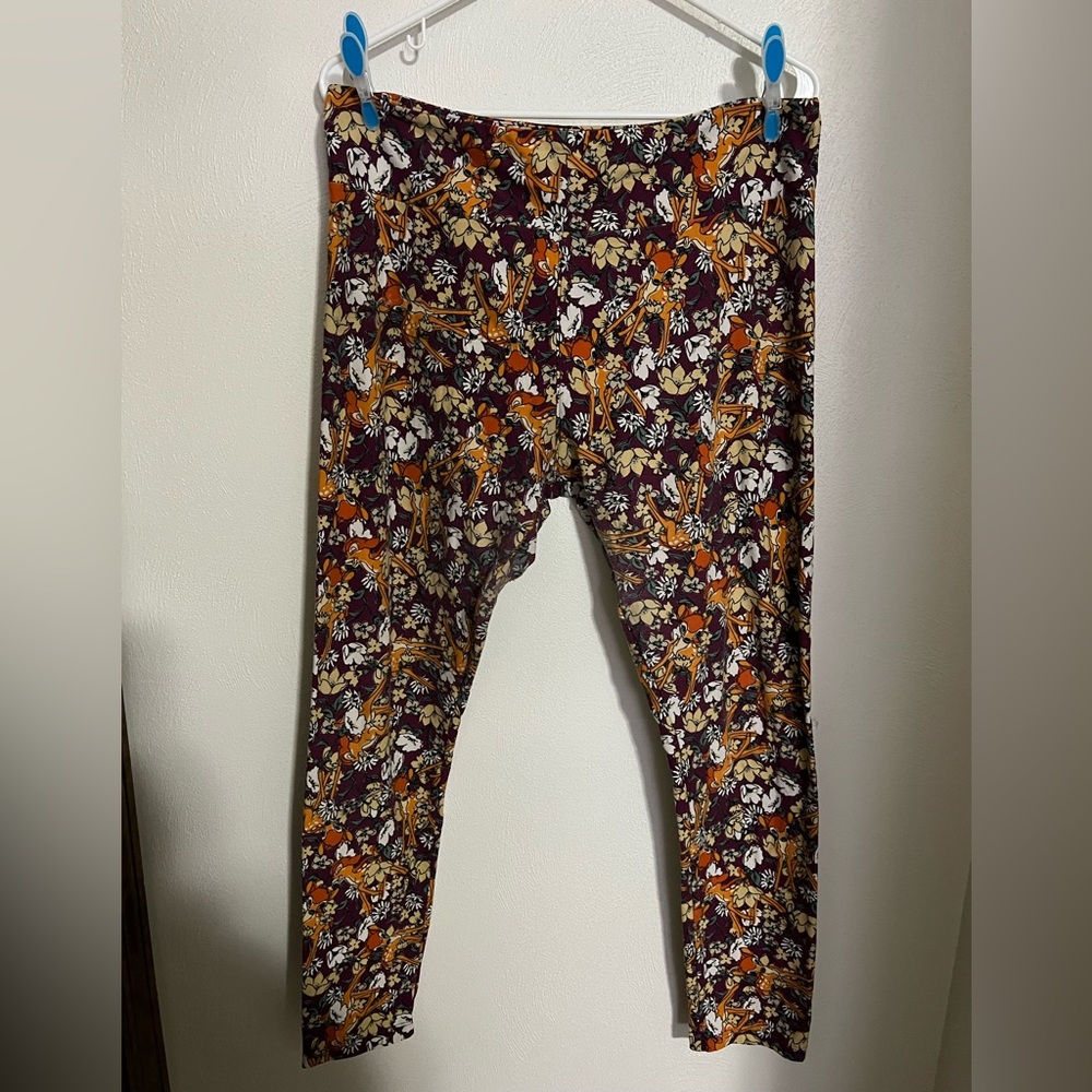 LULAROE Walt Disney All Over Bambi Print Butter Soft Maroon Leggings‎ Women's TC